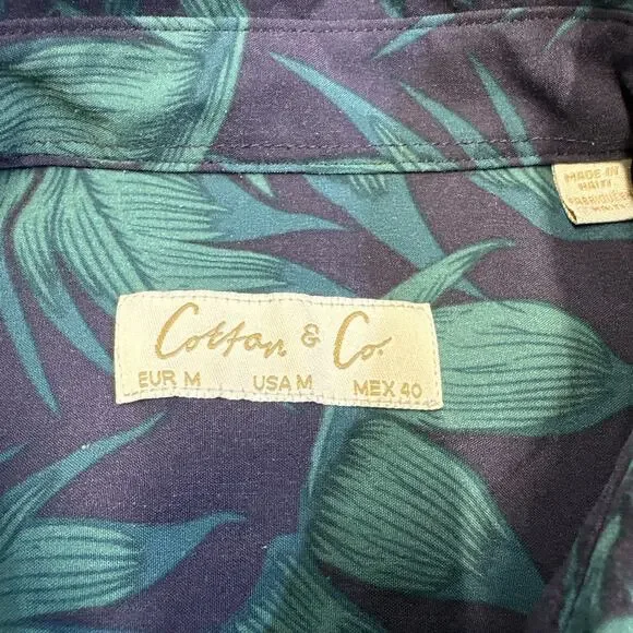 Cotton & Co Shirt Mens Medium Hawaiian Palm Leaf Button Lightweight Aloha Resort - Picture 2 of 8